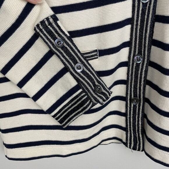 J Crew V-neck Varsity Sweater Cardigan Women's Med Navy White Stripe Nautical - Picture 6 of 12